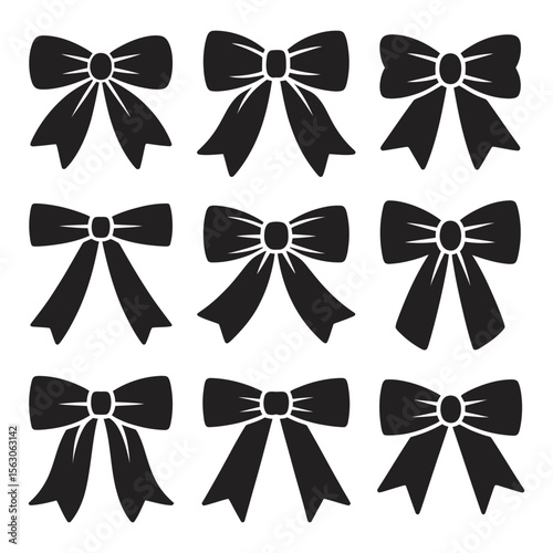 Black Bow Silhouette Icon Set  Minimalist Ribbon Vector Collection