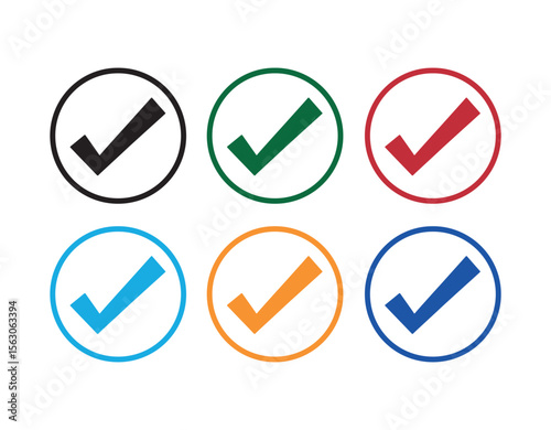 Checkmark in box. Green checkmark in circle and rectangle. Check mark icons. Color full Tick of right, ok and yes. Checkmark Illustration. Vector symbols set. Sign of approved in checklist. Pictogram 