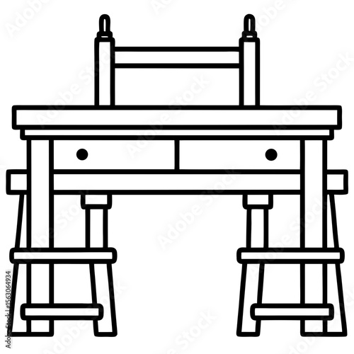 Minimalist Workbench Line Art Vector