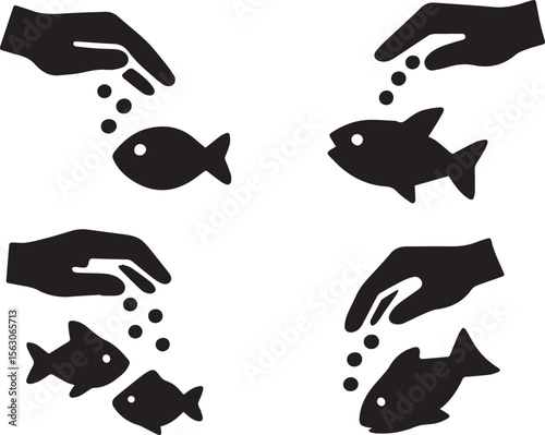 Feeding Fish Vector Illustration | Aquarium Care and Pet Maintenance Concept