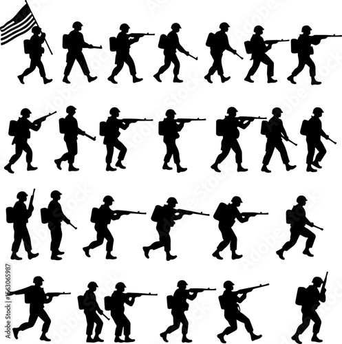  Military Soldiers and Helicopter Silhouette vector bundle