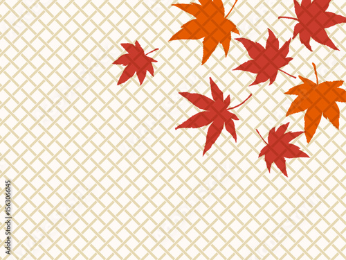 紅葉したもみじと格子の背景