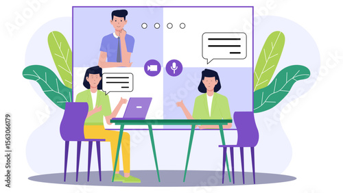 Employees participating in hybrid team meeting