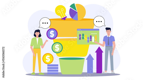 Sales funnel graphic boosting profits for a business, ideal for marketing materials, presentations, websites, and social media posts.