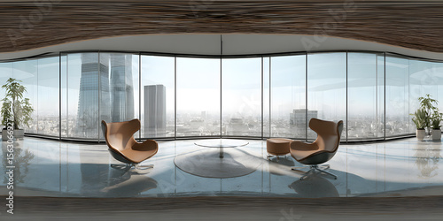 360 degree panorama view.A 3D picture shows a virtual reality (VR) view of a conference room.  