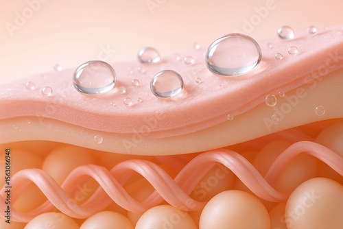 Hydrated Skin Layers Revealed with Water Droplets Demonstrating elegant skincare science and the importance of moisture for a healthy, youthful complexion.
