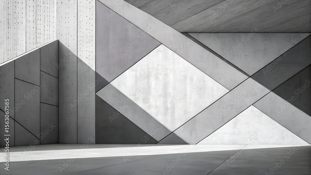 Obraz premium Modern Architectural Geometry with Grayscale Concrete Wall Texture and Sharp Shadow Shapes in Minimalist Urban Design, concrete background.