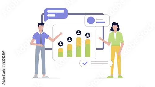 Two people presenting a business growth chart, ideal for presentations, financial reports, marketing materials, and blog posts about success.