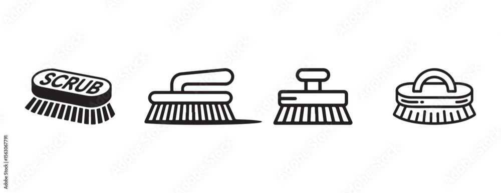 Collection of four different scrub brushes isolated on white background Collection of four different scrub brushes isolated on white background
