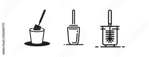Set of three toilet brush icons in different styles isolated on white background