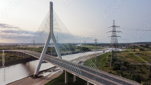 Aerial view of Flintshire Bridge spanning the River Dee