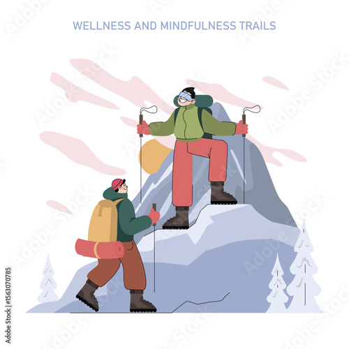 Mountain Tourism. Flat Vector Illustration