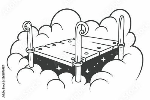 Surreal Floating Sky Dock with AI Craft Futuristic Vector Illustration