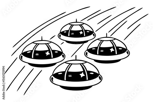 Surreal Orbital Caravan with AI Craft Futuristic Vector Illustration