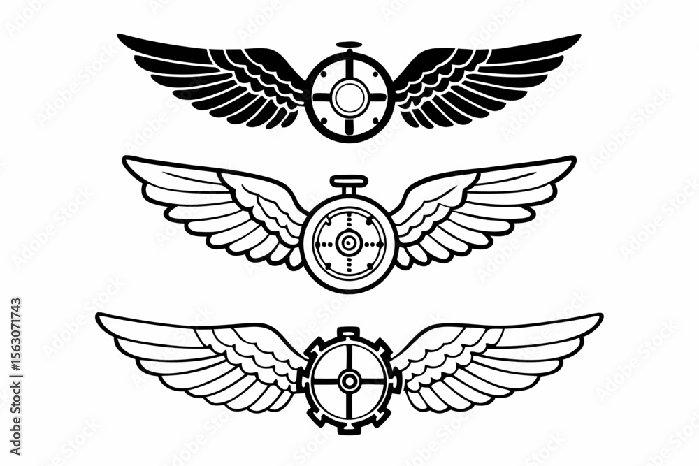 Obraz premium vector-set-of-steampunk-sky-badges--wings--dials-- (1)