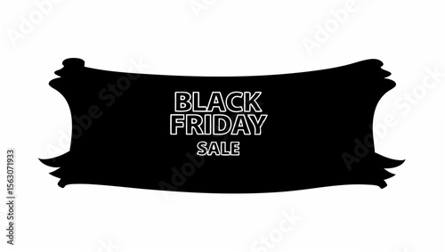 Black friday sale banner with decorative edges and bold white text against a solid black background design