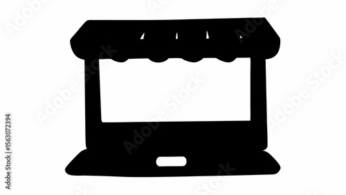 Illustration of a black market stall with a scalloped awning and a rectangular display area design