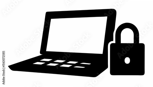 Laptop computer with a padlock symbolizing data security and privacy in a digital information age era