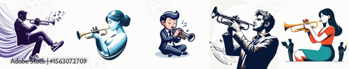 vector image of a person playing the trumpet with a white background