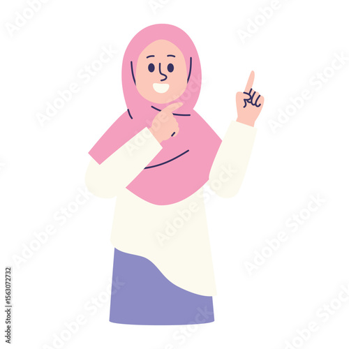 Muslim Woman Points To Something