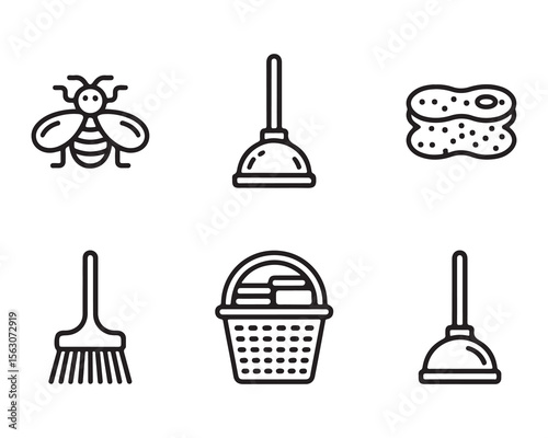 Collection of cleaning and pest control icons isolated on white background