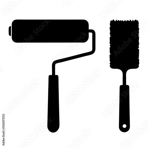 Paintbrush and Roller Silhouette Art