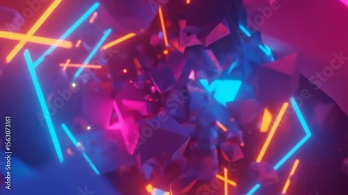 Abstract Geometric Shapes with Neon Lights - Dynamic Motion Graphics