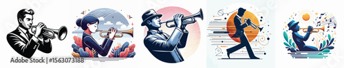 vector image of a person playing the trumpet with a white background