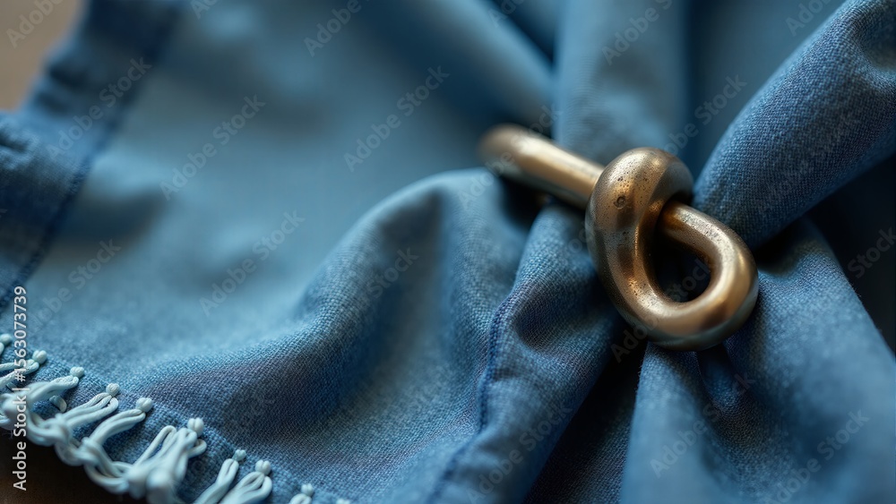 Naklejka premium Brass Toggle Fastener on Blue Fabric