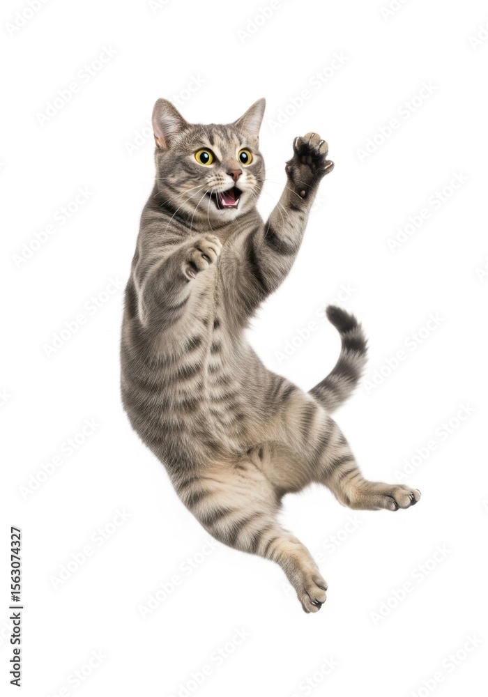 Obraz premium Excited cat playing studio animal photography indoor environment dynamic angle joyful expression