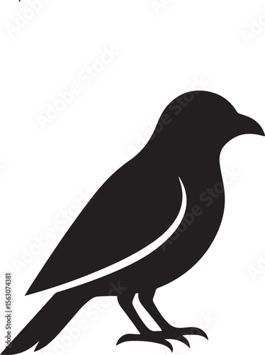 Vector illustration of a black crow bird perched on a branch isolated on white background