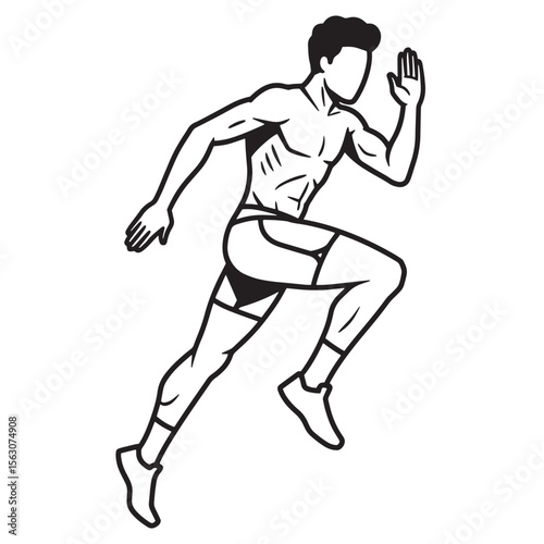 Athletic runner sprinter in motion black and white illustration isolated on white background