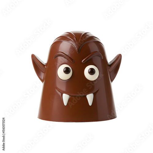 Funny cartoon monster chocolate with big eyes and teeth for Halloween treats, kids snacks, or playful packaging