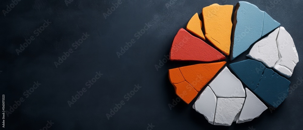 Fototapeta premium Colorful Segmented Circle Made of Clay Pieces on Dark Textured Surface