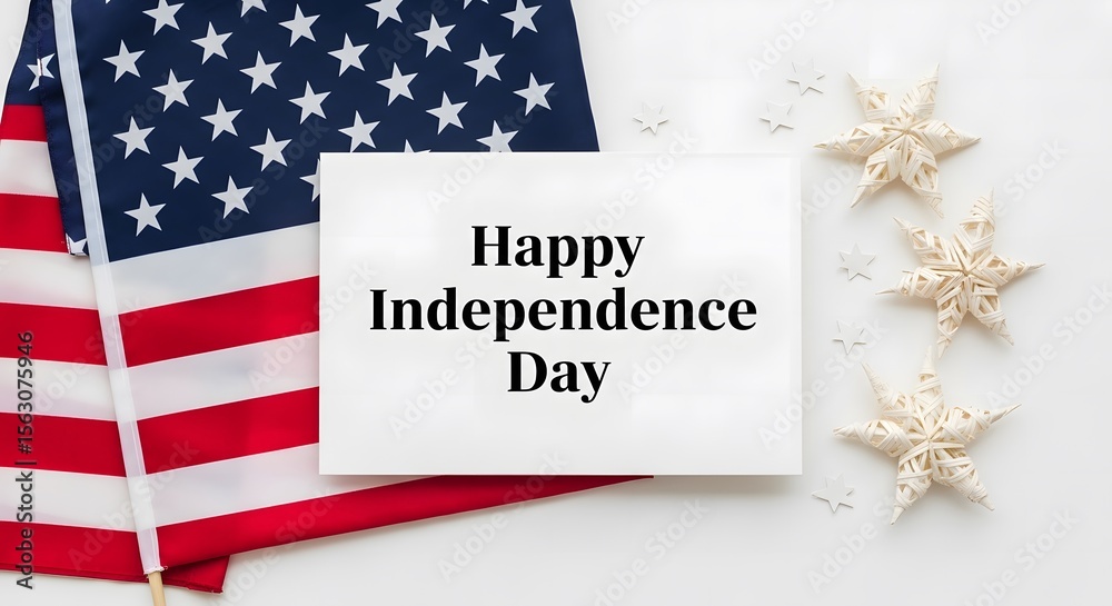 Fototapeta premium Independence Day Greeting Card with American Flag on White
