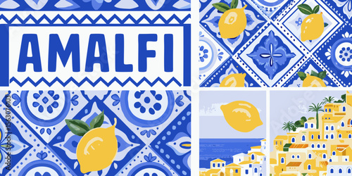 Amalfi Coast Inspired Design with Lemons Tiles and Coastal Town Imagery