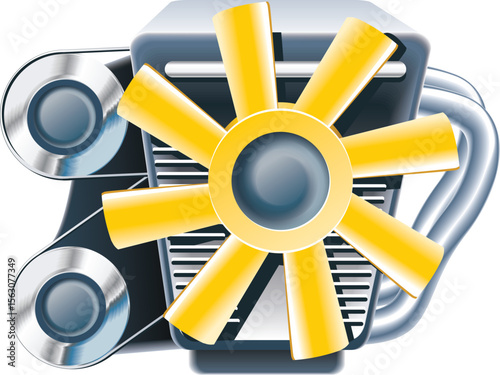 Car Radiator Fan and Engine Cooling System – Vector Illustration