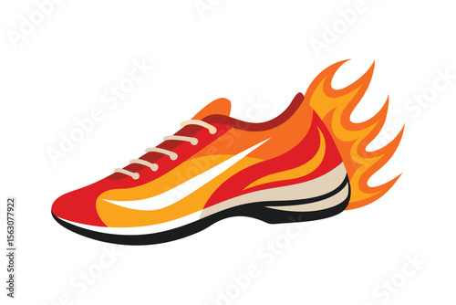 fiery running shoes on white background