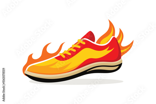 fiery running shoes on white background
