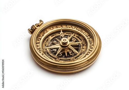 Antique gold compass isolated on white background