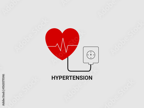 a red heart with a fluctuating heartbeat line connected to a blood pressure monitor
