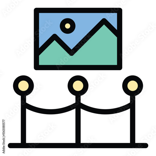 Museum icon flat line style illustration representing cultural heritage and historical exhibitions, suitable for educational materials, tourism guides, and art or history-related projects