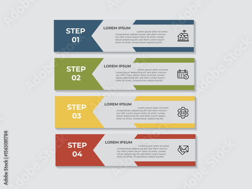 Vector Infographic 4 long circle label, infographic with number 4 options processes.