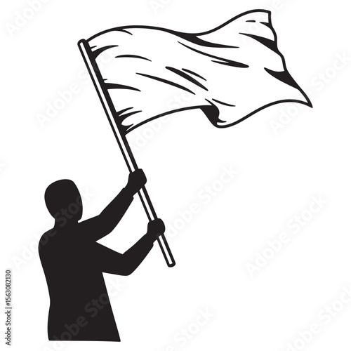 Silhouette of person holding white flag symbolizing surrender or peace offering