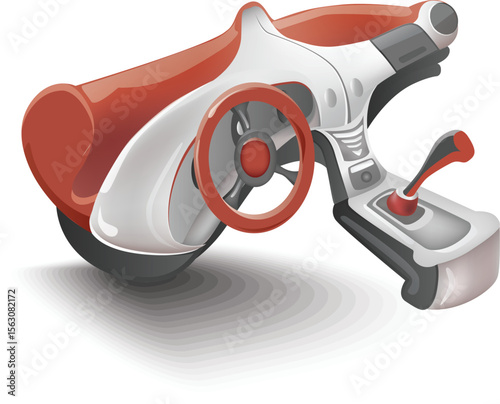 Car Dashboard Vector with Steering Wheel and Gear Lever
