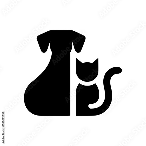 Dog and cat silhouette symbol representing companionship and pets, silhouette icon  