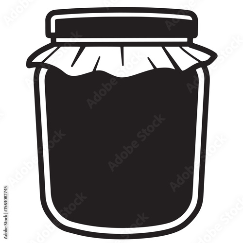 Simple black and white illustration of a jar filled with preserved fruit or jam
