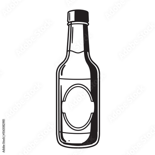 Simple black and white vector illustration of a condiment bottle for sauce labeling