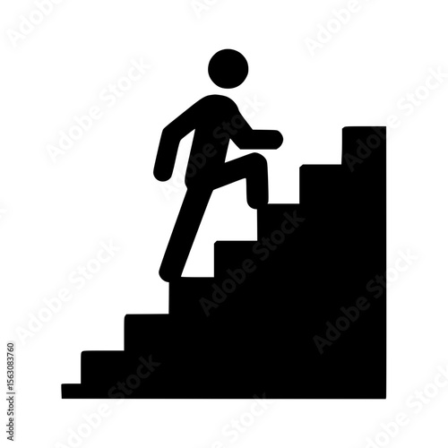 Person climbing stairs in silhouette icon representing progress concept  