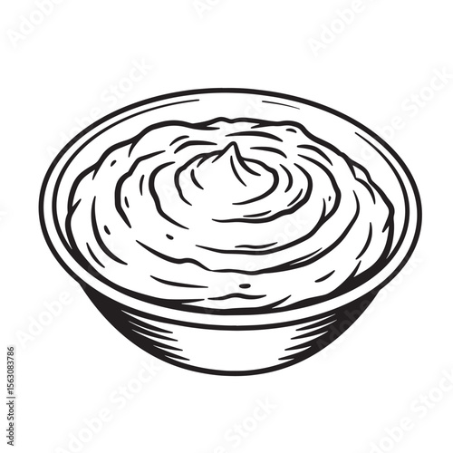 Vector illustration of a bowl filled with creamy dip or sauce isolated on white